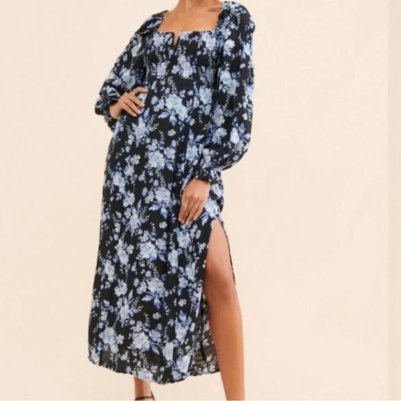Free People | Dresses | Free People Jaymes Floral Midi Dress In Black Combo  Sz S | Poshmark
